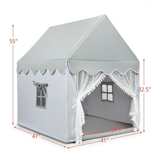 Kids Large Play Castle Fairy Tent with Mat-Gray - Color: Gray