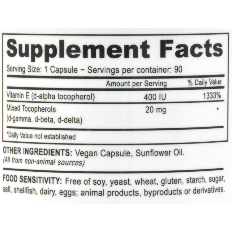 Deva Vegan Vitamins - Vitamin E with Mixed Tocopherols - 400 IU - 90 Vegan Capsules