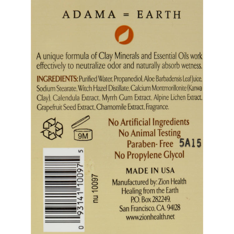 Zion Health Adama Minerals Clay Deodorant Citrus Blossom - 2.5 oz