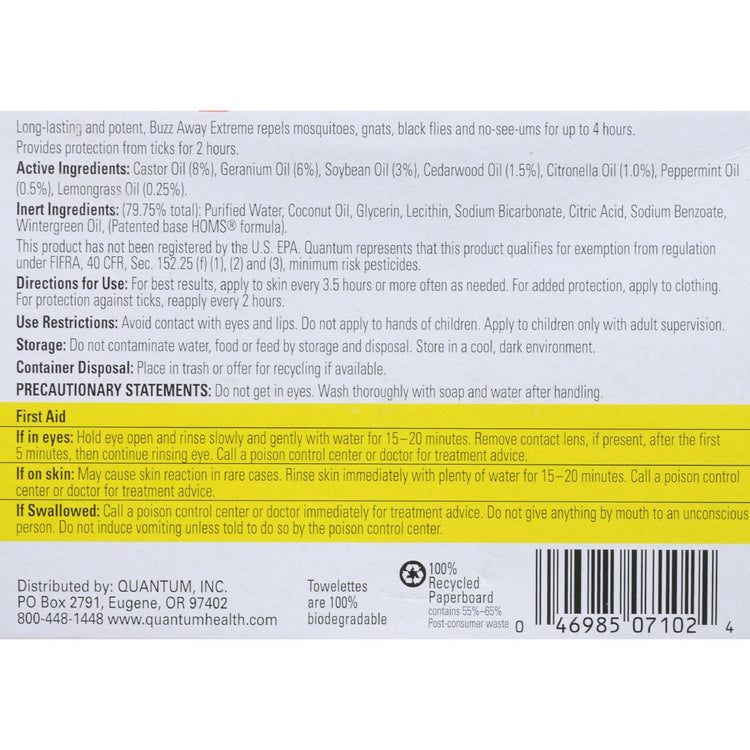 Quantum Research Buzz Away Towelettes - 12 pack