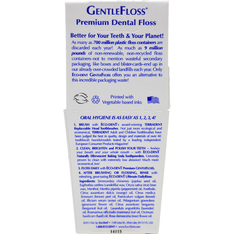 Eco-Dent GentleFloss Premium Dental Floss Mint - 100 Yards - Case of 6
