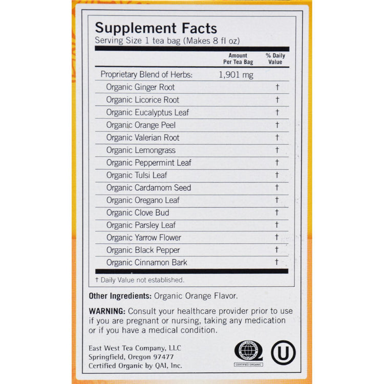 Yogi Organic Cold Season Herbal Tea Caffeine Free - 16 Tea Bags - Case of 6