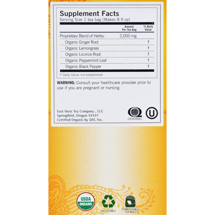 Yogi Organic Herbal Tea Caffeine Free Ginger - 16 Tea Bags - Case of 6