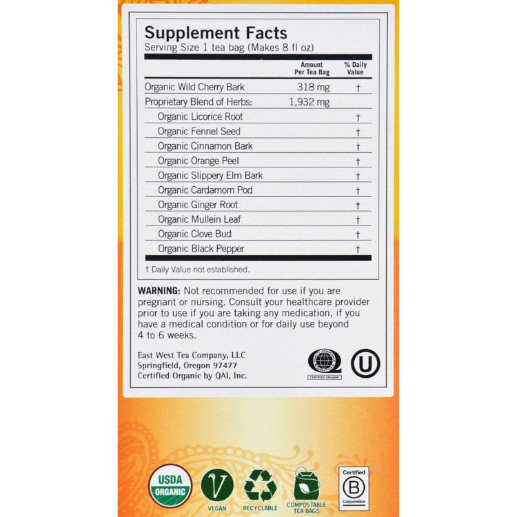 Yogi Organic Throat Comfort Herbal Tea Caffeine Free - 16 Tea Bags - Case of 6