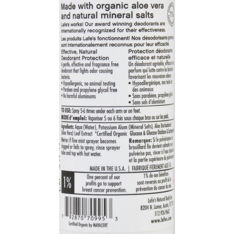 Lafe's Natural Body Care Deodorant Spray with Aloe - 4 fl oz