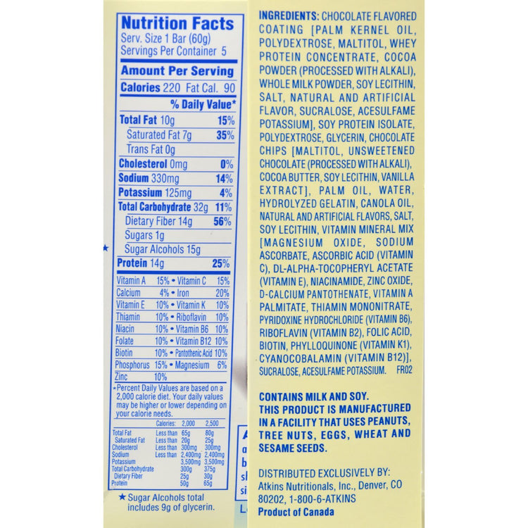 Atkins Advantage Bar Chocolate Chip Cookie Dough - 5 Bars