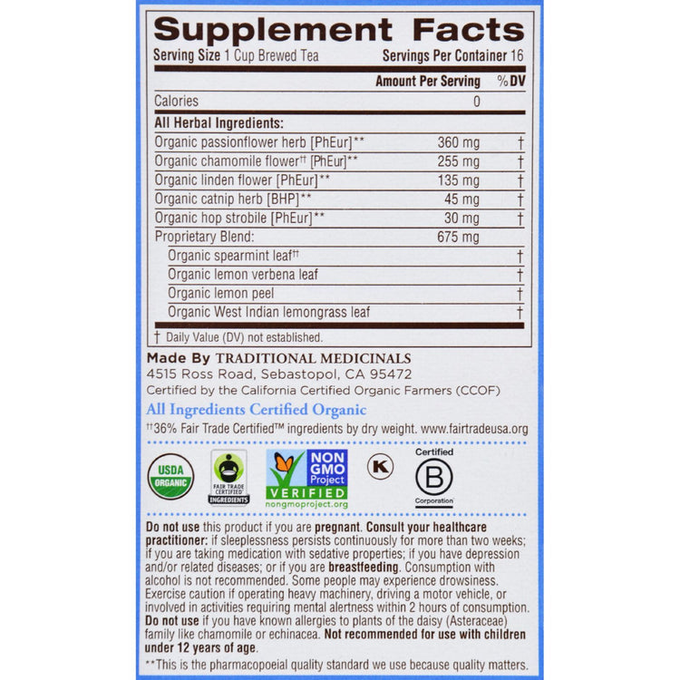 Traditional Medicinals Organic Nighty Night Herbal Tea - 16 Tea Bags - Case of 6