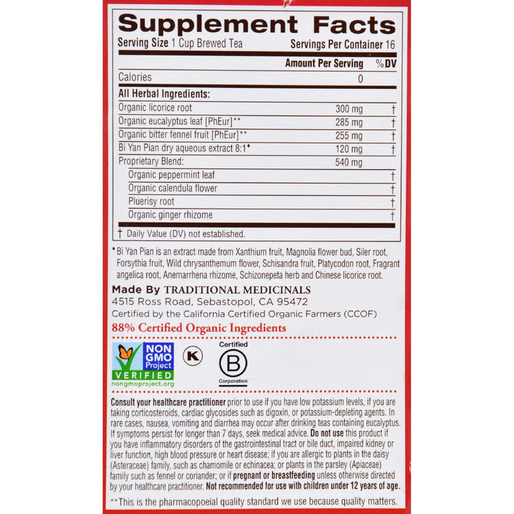 Traditional Medicinals Breathe Easy Herbal Tea - 16 Tea Bags - Case of 6