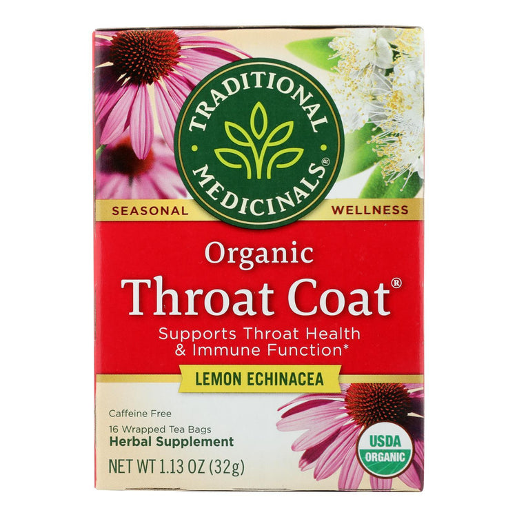 Traditional Medicinals Organic Throat Coat Lemon Echinacea Herbal Tea - Caffeine Free - 16 Bags