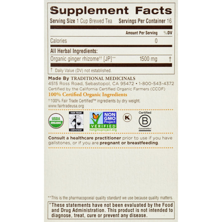 Traditional Medicinals Organic Ginger Tea - 16 Bags