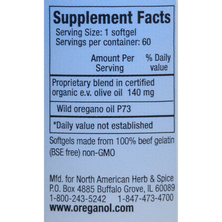 North American Herb and Spice Oreganol Oil of Oregano Super Strength - 60 Softgels