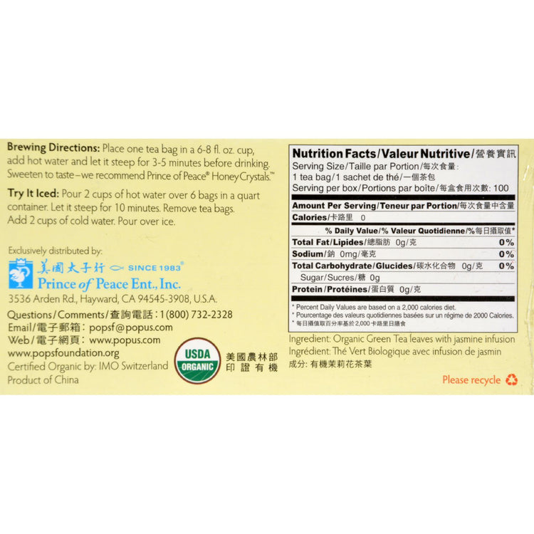 Prince of Peace Organic Green Tea Jasmine - 100 Tea Bags
