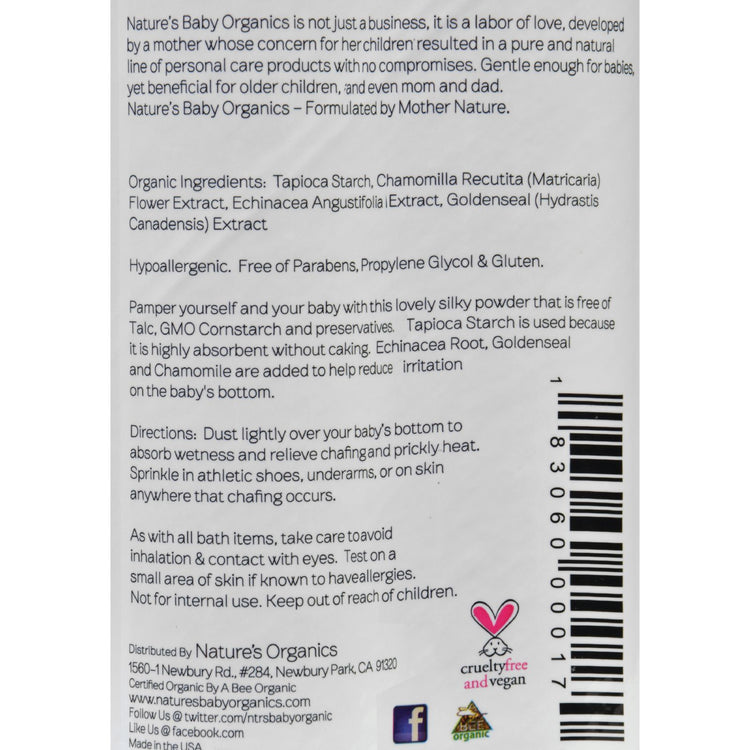 Nature's Baby Organics Dusting Powder - Organic - Silky - Fragrance Free - 4 oz