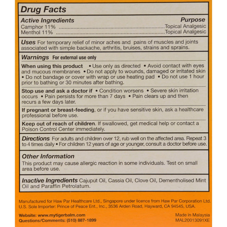 Tiger Balm Pain Relieving Ointment Ultra Strength - Non-Staining - 1.7 oz