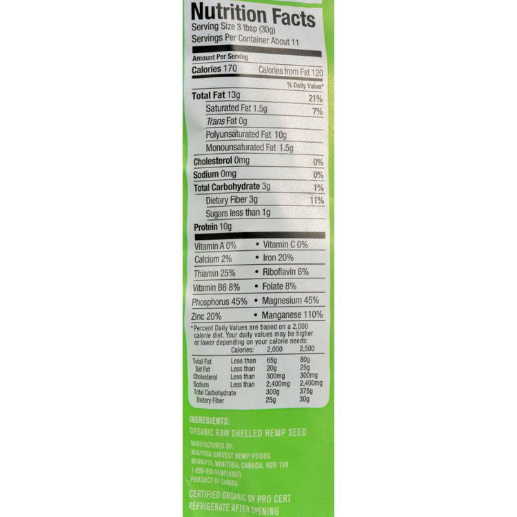 Manitoba Harvest Certified Organic Hemp Hearts Shelled Hemp Seed - 12 oz