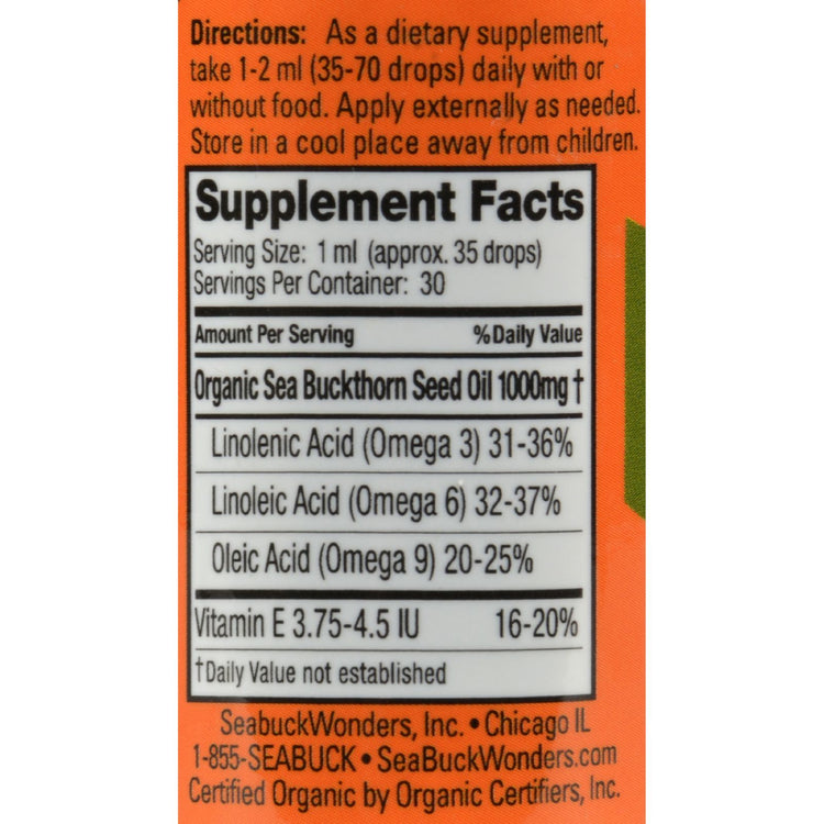 Seabuck Wonders Organic Himalayan SeaBuckthorn Seed Oil - 1 fl oz