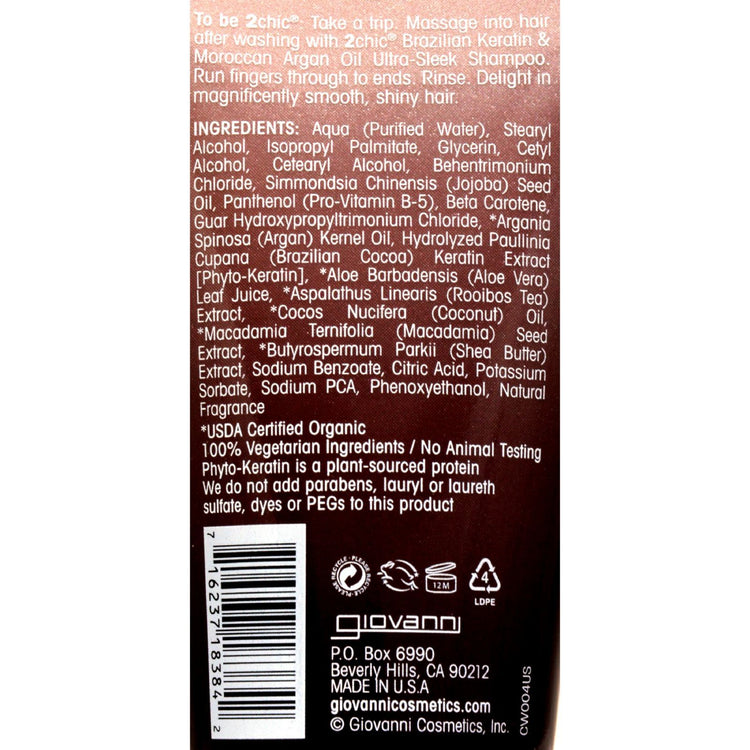 Giovanni Hair Care Products Conditioner - 2Chic Sleek - Travel Size - Case of 12 - 1.5 fl oz