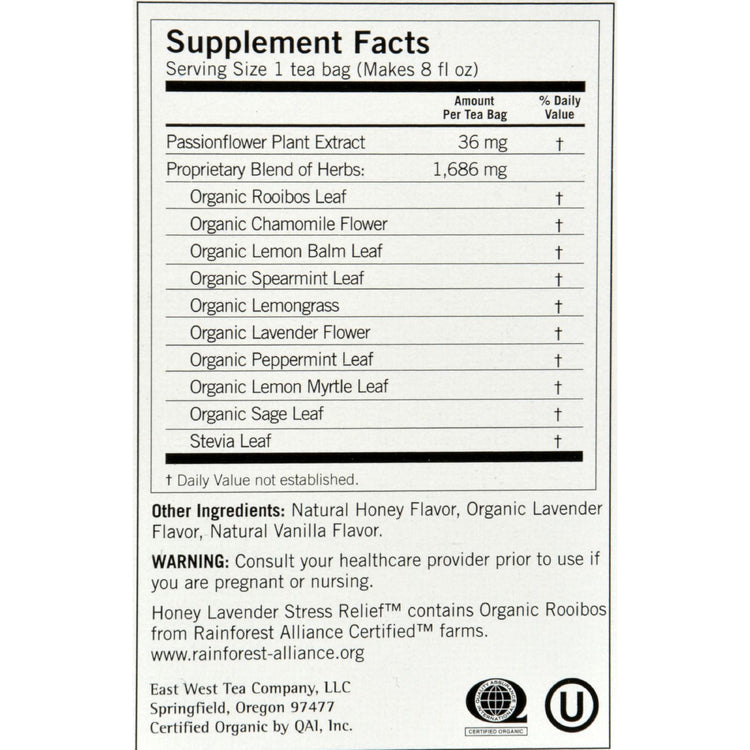 Yogi Stress ReliefHerbal Tea Caffeine Free Honey Lavender - 16 Tea Bags - Case of 6