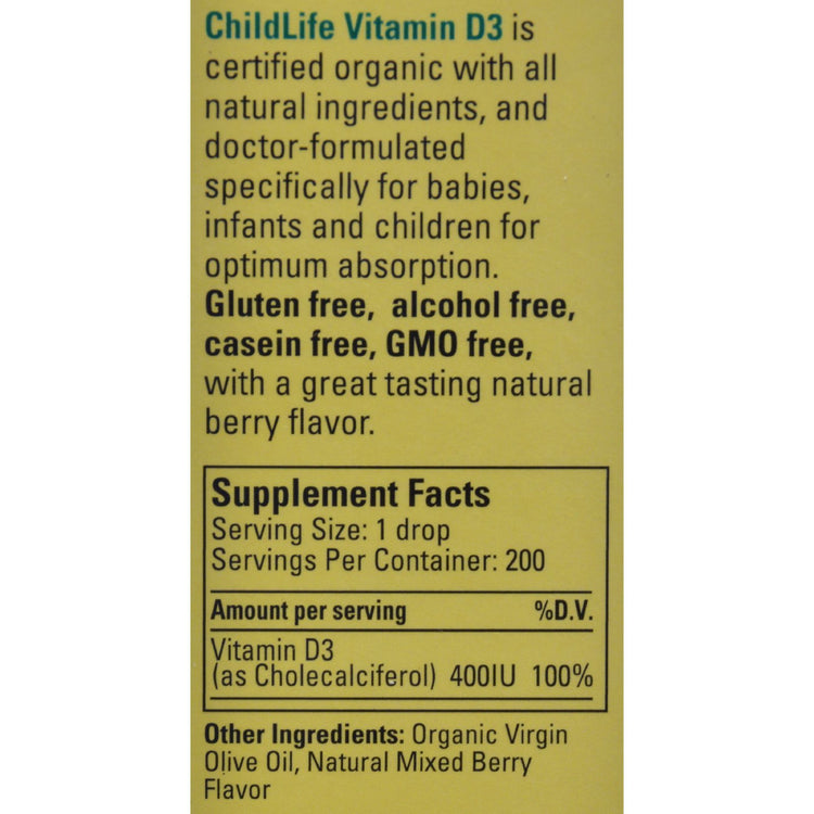 Childlife Organic Vitamin D3 Drops For Babies and Infants - Natural Berry Flavor - .338 oz