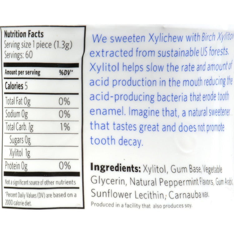 XyliChew Chewing Gum - Sugar Free Peppermint - 60 Piece Jar - Case of 4