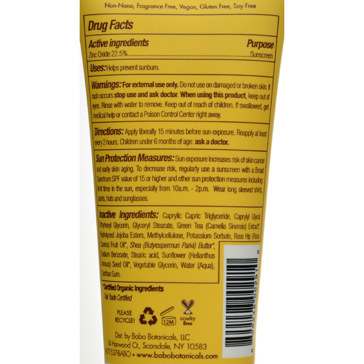 Babo Botanicals - Sunscreen - Clear Zinc Unscented SPF 30 - 3 oz