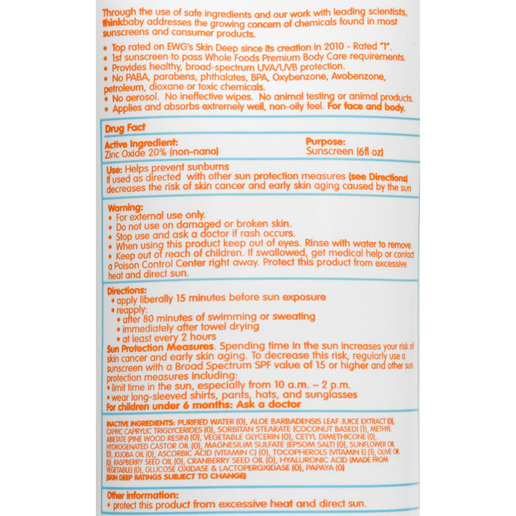 Thinkbaby Safe Sunscreen SPF 50+ 6OZ