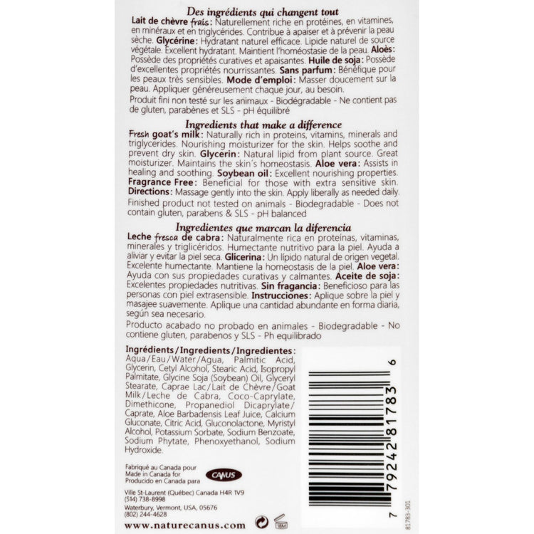 Nature By Canus Lotion - Goats Milk - Nature - Fragrance Free - 11.8 oz