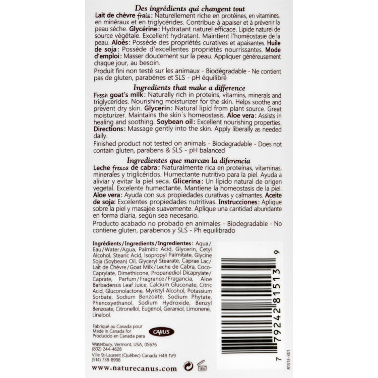 Nature By Canus Lotion - Goats Milk - Nature - Original Formula - 11.8 oz