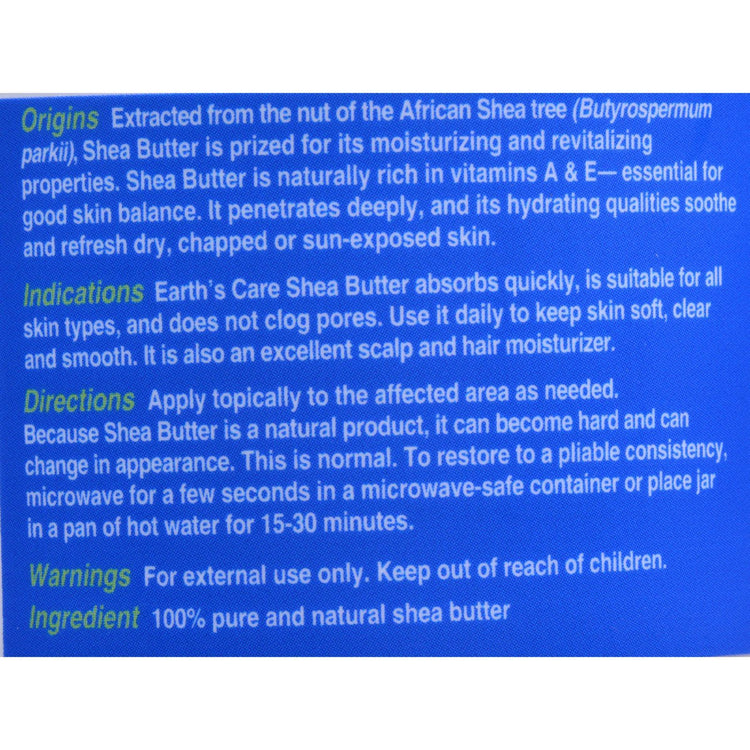 Earth's Care Shea Butter - 100 Percent Pure - Natural - 6 oz