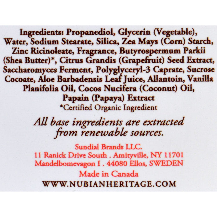 Nubian Heritage Deodorant - All Natural - 24 Hour - Coconut and Papaya - with Vanilla Oil - 2.25 oz