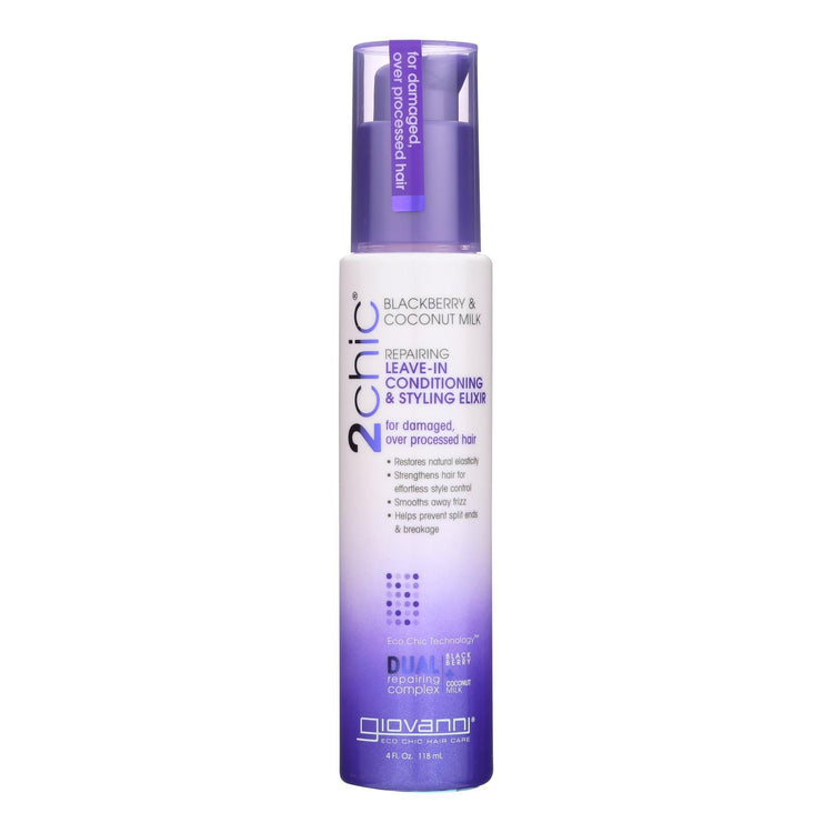 Giovanni Hair Care Products Conditioner - 2Chic - Repairing - Leave-In Conditioning and Styling Elixir - Blackberry and Coconut Milk - 4 oz - 1 each