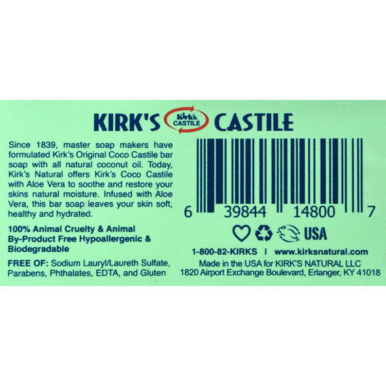 Kirks Natural Bar Soap - Coco Castile - Aloe Vera - Travel Size - 1.13 oz