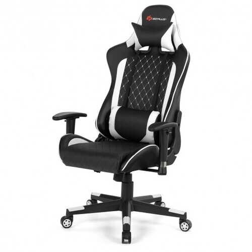 Massage Gaming Chair with Lumbar Support and Headrest-White