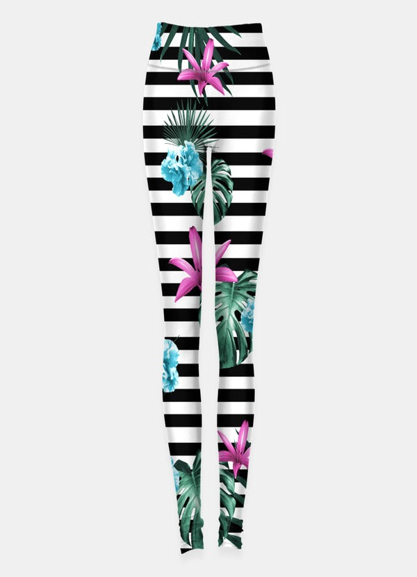 Tropical Florals and Stripes Leggings