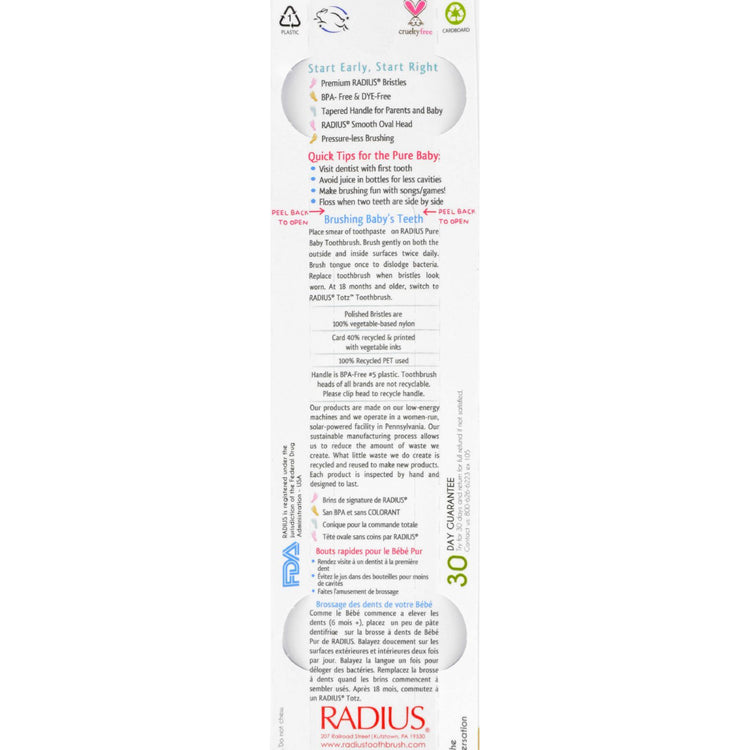 Radius - Pure Baby Toothbrush 6-18 Months - Ultra Soft - Case of 6