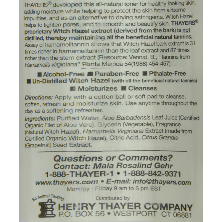 Thayers Witch Hazel with Aloe Vera Original Alcohol Free - 12 fl oz