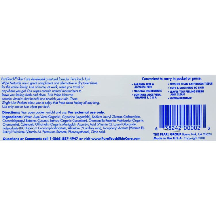 Puretouch Skin Care Tush Wipes Naturals - 12 Packets