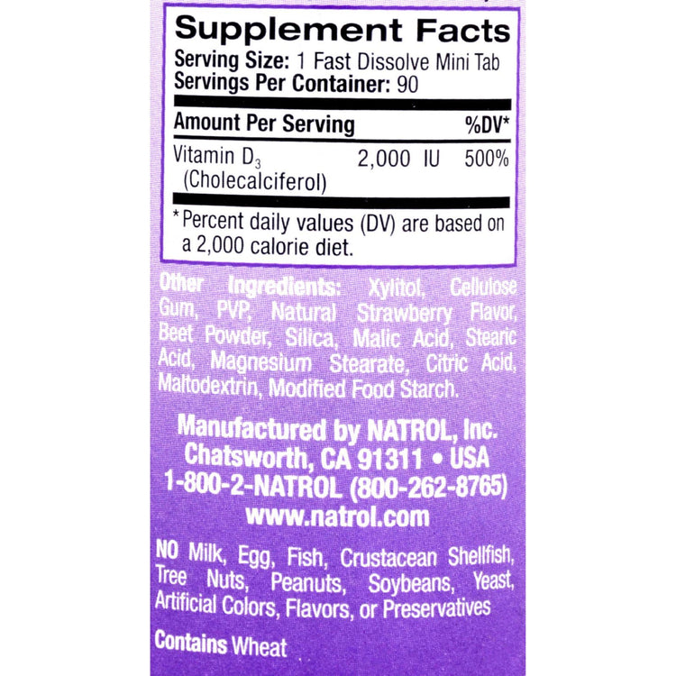 Natrol Vitamin D3 Wild Cherry - 2000 IU - 90 Mini Tablets