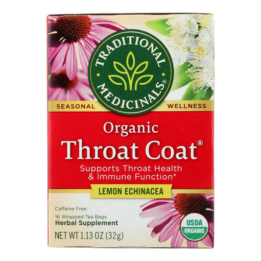 Traditional Medicinals Organic Throat Coat Lemon Echinacea Herbal Tea - Caffeine Free - 16 Bags