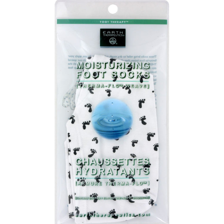 Earth Therapeutics Moisturizing Foot Sock - White with Footprints - 1 Pair
