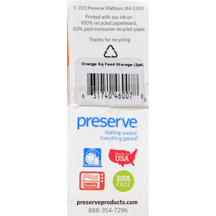 Preserve Small Square Food Storage Container - Orange- 2 Pack