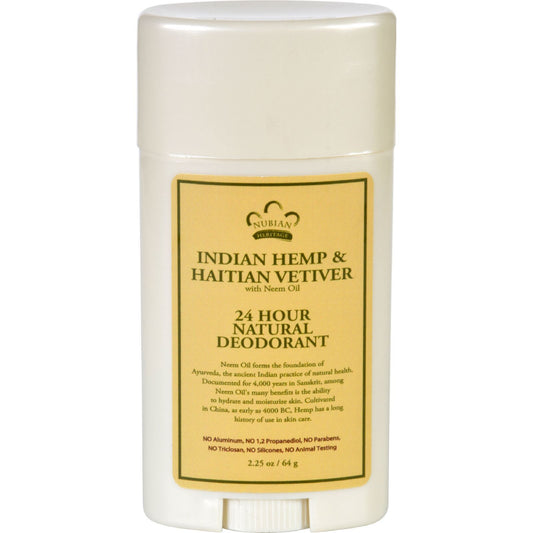 Nubian Heritage Deodorant - All Natural - 24 Hour - Indian Hemp and Haitian Vetiver - with Neem Oil - 2.25 oz