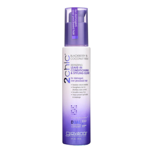 Giovanni Hair Care Products Conditioner - 2Chic - Repairing - Leave-In Conditioning and Styling Elixir - Blackberry and Coconut Milk - 4 oz - 1 each