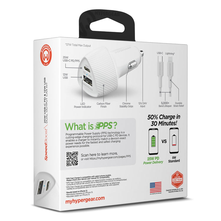 HyperGear 15623 SpeedBoost 25-Watt PD Lightning Car Kit