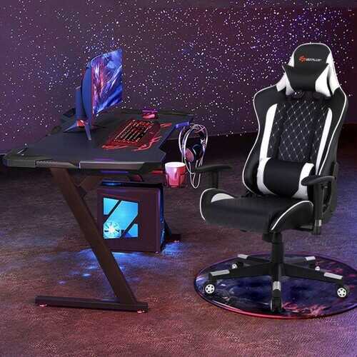 Massage Gaming Chair with Lumbar Support and Headrest-White