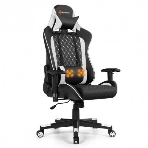 Massage Gaming Chair with Lumbar Support and Headrest-White