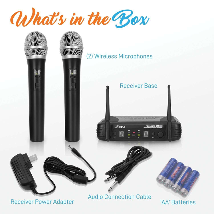 Pyle PDWM3375 Premier Series Professional 2-Channel UHF Wireless Handheld Microphone System with Selectable Frequency