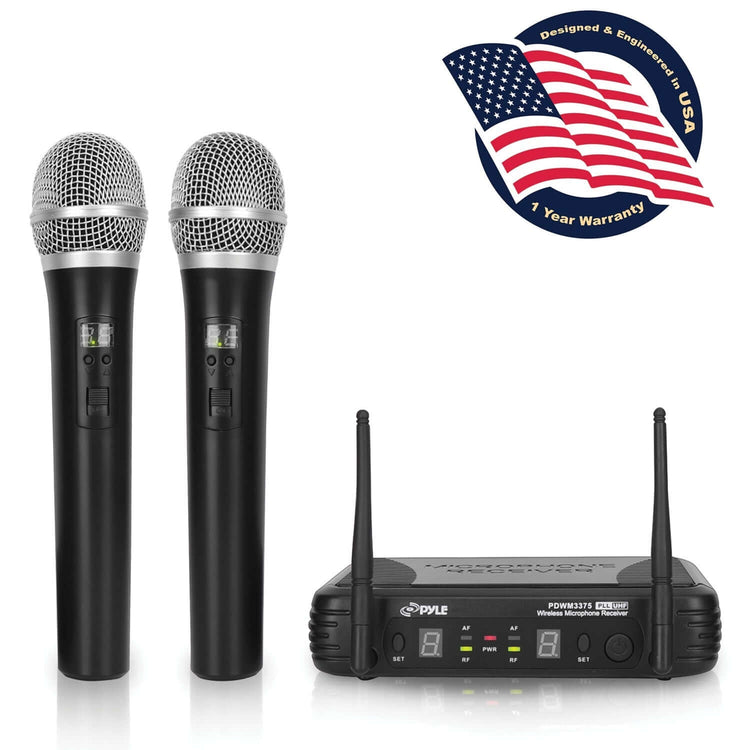 Pyle PDWM3375 Premier Series Professional 2-Channel UHF Wireless Handheld Microphone System with Selectable Frequency