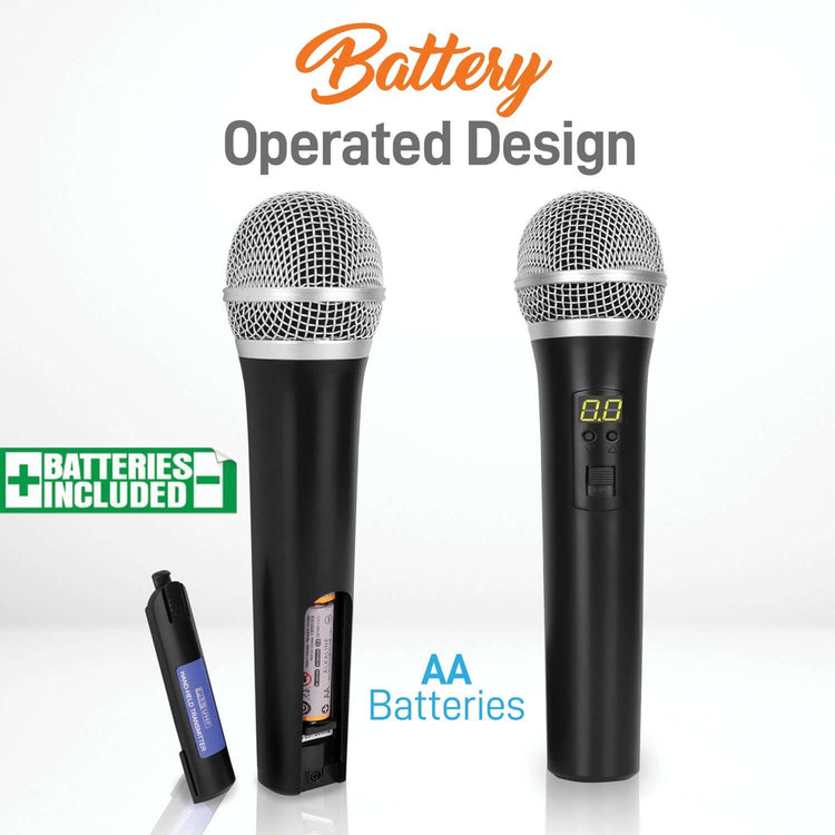 Pyle PDWM3375 Premier Series Professional 2-Channel UHF Wireless Handheld Microphone System with Selectable Frequency