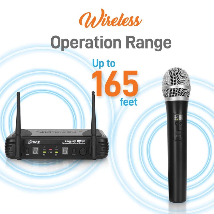 Pyle PDWM3375 Premier Series Professional 2-Channel UHF Wireless Handheld Microphone System with Selectable Frequency